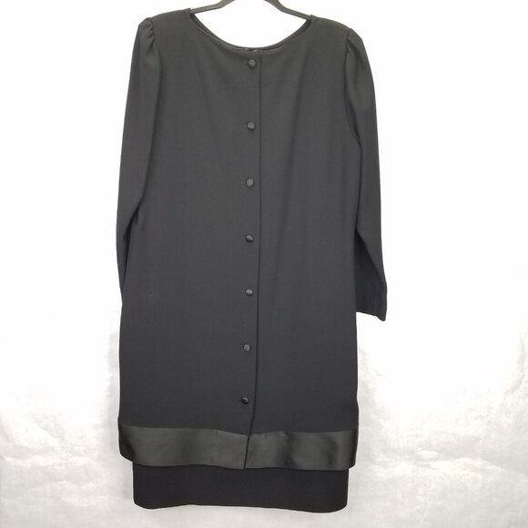 Vtg Nat Kaplan Couture Shift Dress 14 Black Long Sleeve Layered Ribbon Bow 80's - Picture 8 of 16
